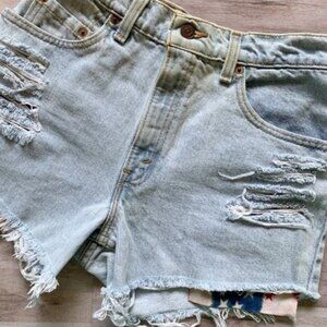 Vintage 90s Levi’s 505 American Flag Cut Off Jean Shorts 24/25